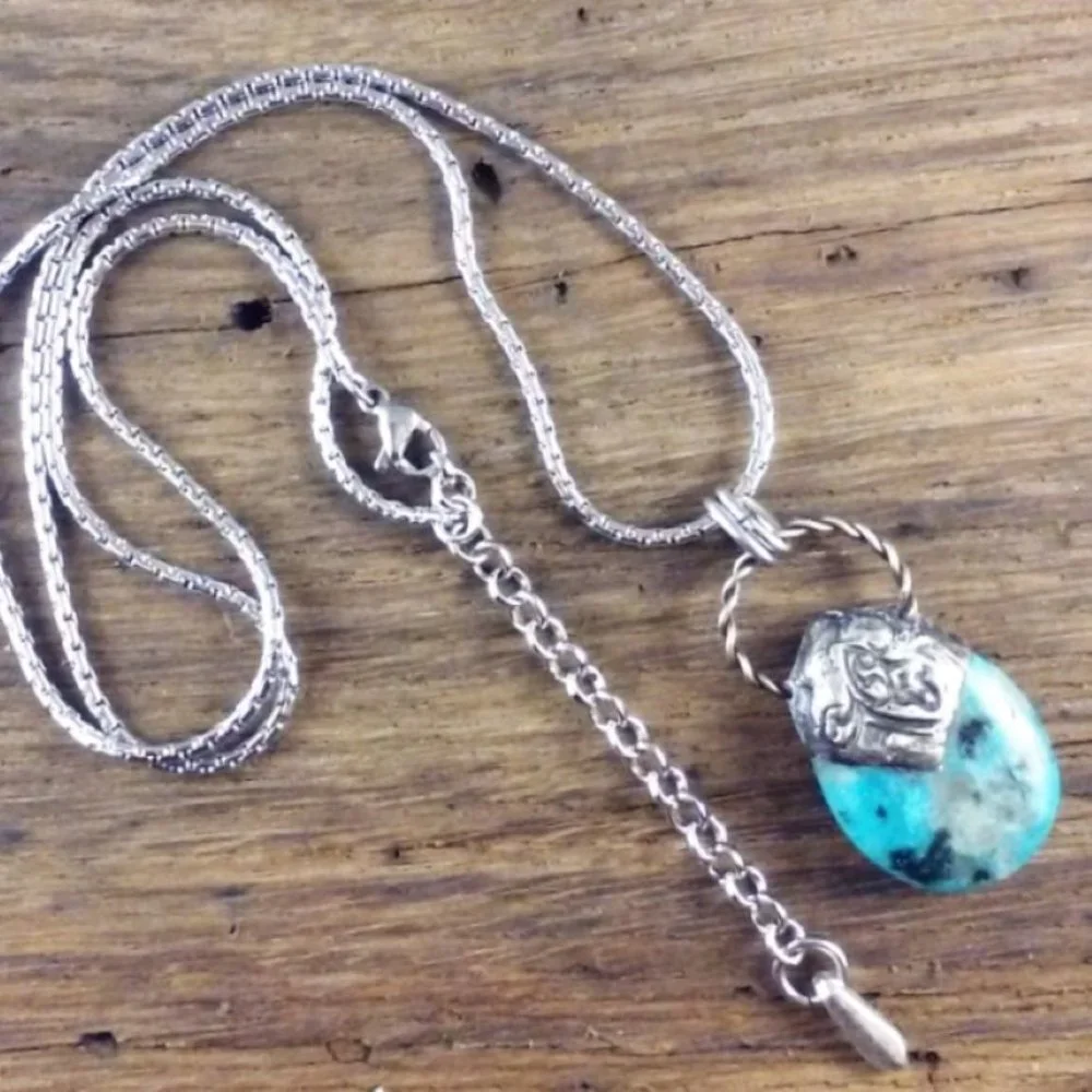Aqua Kiwi Jasper Teardrop Pendant Necklace - Picture 6 of 6